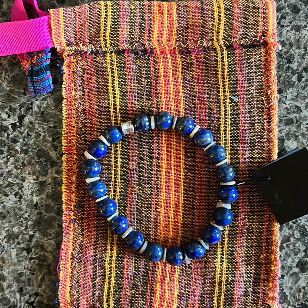 Hand-made semi-precious gemstone bracelet. Lapis.